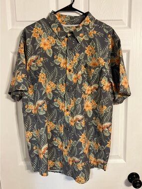 Magellan Men’s Classic Fit Size Large Gray Hawaiian Print Button Up Shirt